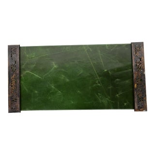 Tiffany Studios New York Grapevine Pattern Bronze Blotter Ends With Leather Desk Blotter For Sale