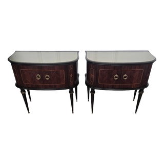 Mid-Century Modern Italian Walnut and Glass Bedside Tables, 1950s, Set of 2 For Sale
