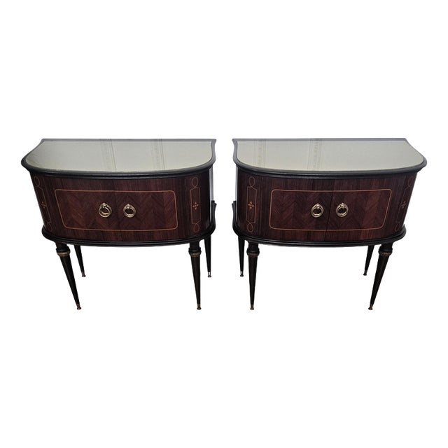 Mid-Century Modern Italian Walnut and Glass Bedside Tables, 1950s, Set of 2 For Sale