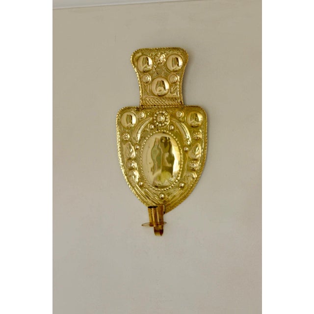 Metal Large Mid-Century Baroque Swedish Brass Sconces, Set of 2 For Sale - Image 7 of 16