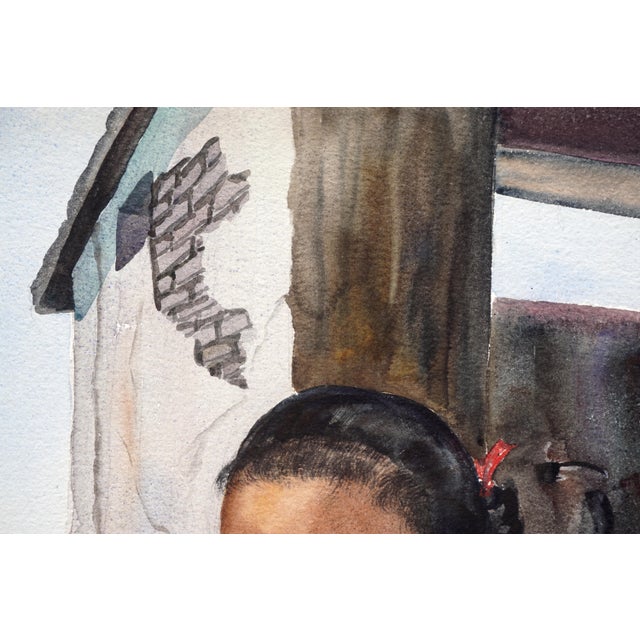 1960s "Portrait of a Young Mexican Girl" Impressionist Watercolor on Paper by Joseph Yeager 1950s For Sale - Image 5 of 5