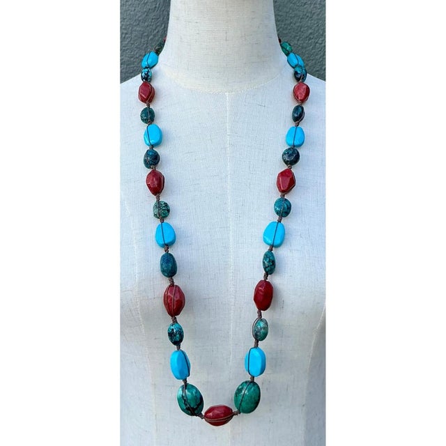 Metal Vintage Turquoise & Coral Bead Necklace For Sale - Image 7 of 12