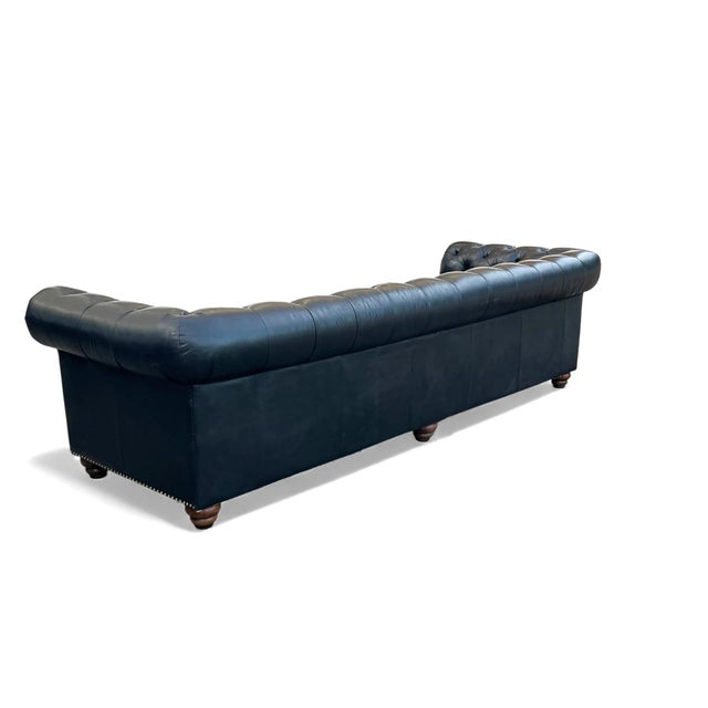 Metal 1990s Grand Leather Chesterfield Sofa With Rolled Arms and Brass Nail Head Trim For Sale - Image 7 of 11