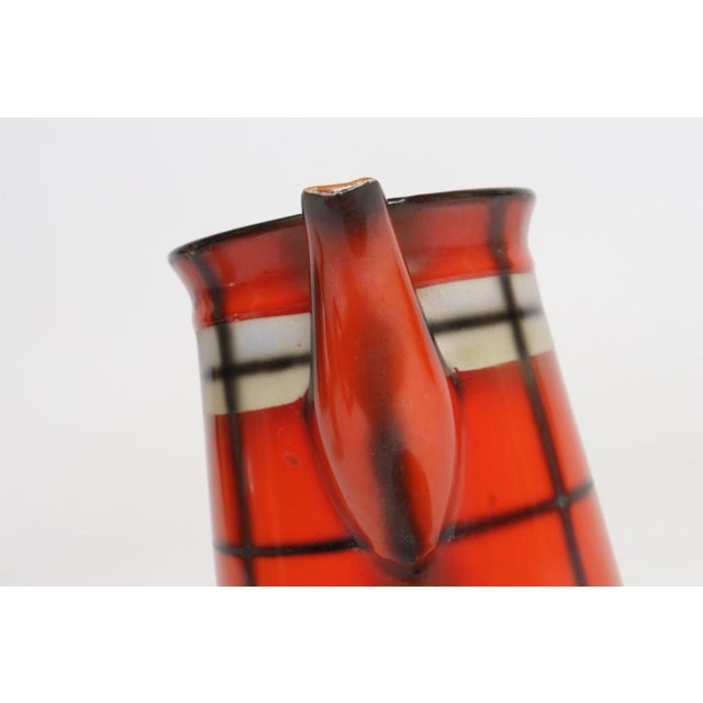 Vintage Czech Bohemian Orange Tartan Plaid Art Pottery Pitcher Teapot by Erphila For Sale - Image 9 of 17