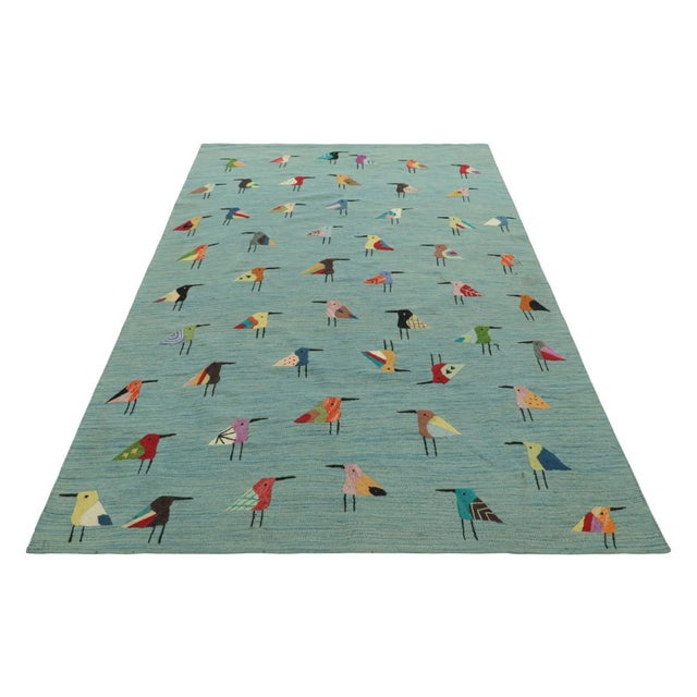 2010s Rug & Kilim’s Suzani Style Kilim in Sky Blue With Polychromatic Bird Pictorials For Sale - Image 5 of 7