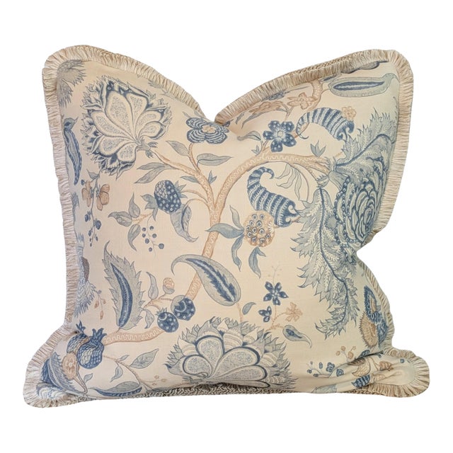 Colefax & Fowler Colmar Blue Pillow With Loop Fringe- Single For Sale
