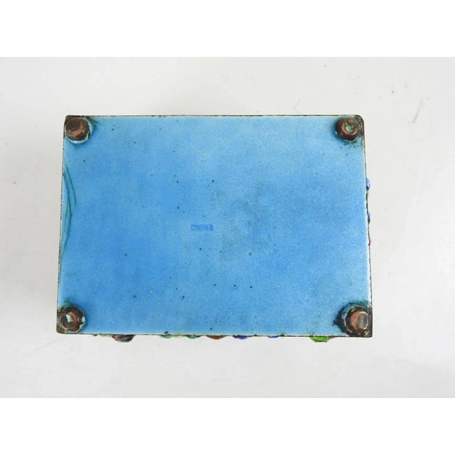 Shabby Chic Vintage Chinese Repousse Enameled Foo Dog Trinket Box For Sale - Image 3 of 9