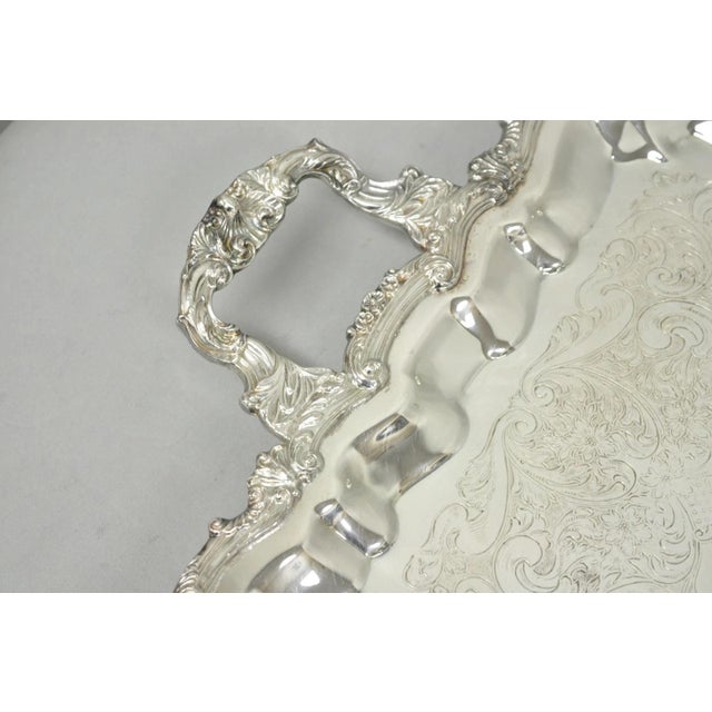 Victorian Vintage Sheridan English Victorian Silver Plated Footed Serving Platter Bar Tray For Sale - Image 3 of 14