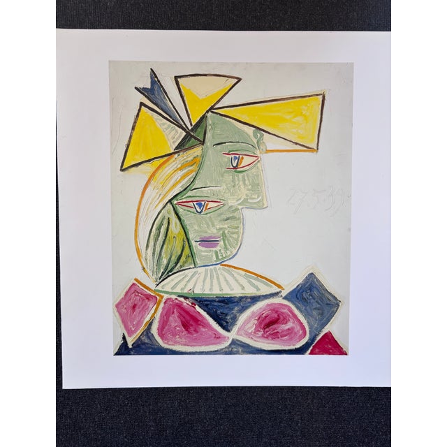 Printmaking Materials Picasso Bust of a Woman With a Yellow Hat and a Blue Ribbon (Marie-Thérèse) Published Lithograph Reproduction Print For Sale - Image 7 of 8