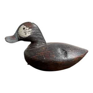 Mid-Century Hand Carved and Painted Wooden Duck Decoy