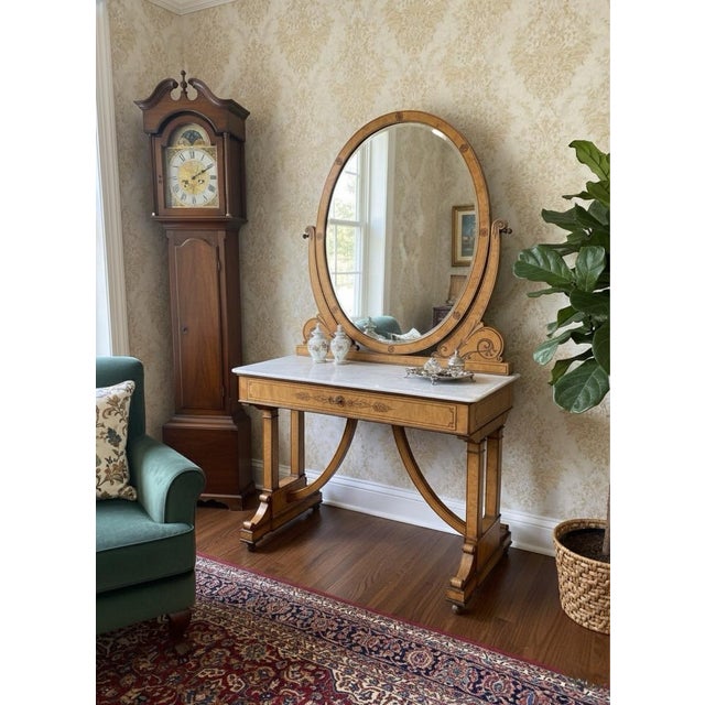 2000 - 2009 19th Century Neoclassical Biedermeier Style Satinwood & Marble Dressing Table For Sale - Image 5 of 6