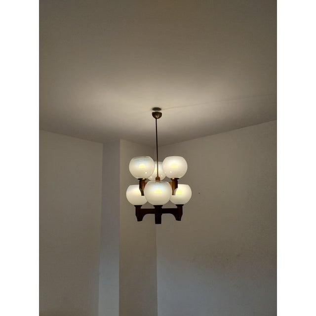 Wood Mid-Century Modern Wood Glass Chandelier from Sijaj Hrastnik, Slovenia, 1970s For Sale - Image 7 of 18