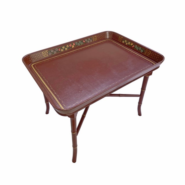 Bring timeless elegance to your home with this charming vintage maroon tray table, beautifully decorated with hand-painted...