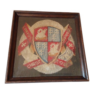 Antique Needlepoint Tapestry Cambridge College Heraldry, Corpus Cristi For Sale