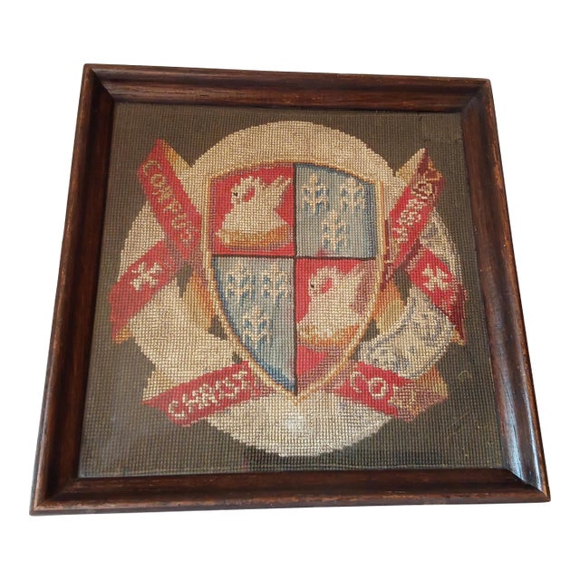 Antique Needlepoint Tapestry Cambridge College Heraldry, Corpus Cristi For Sale