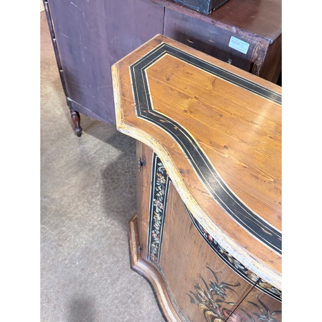 Vintage Italian Hand-Painted Floral Console Cabinet With Serpentine Front For Sale - Image 4 of 10