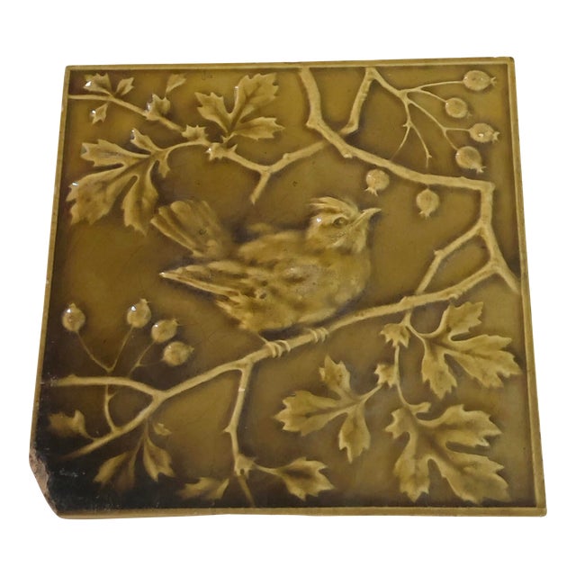 Antique 19th Century Tile Bird on Branch Mintons Stoke Trent For Sale