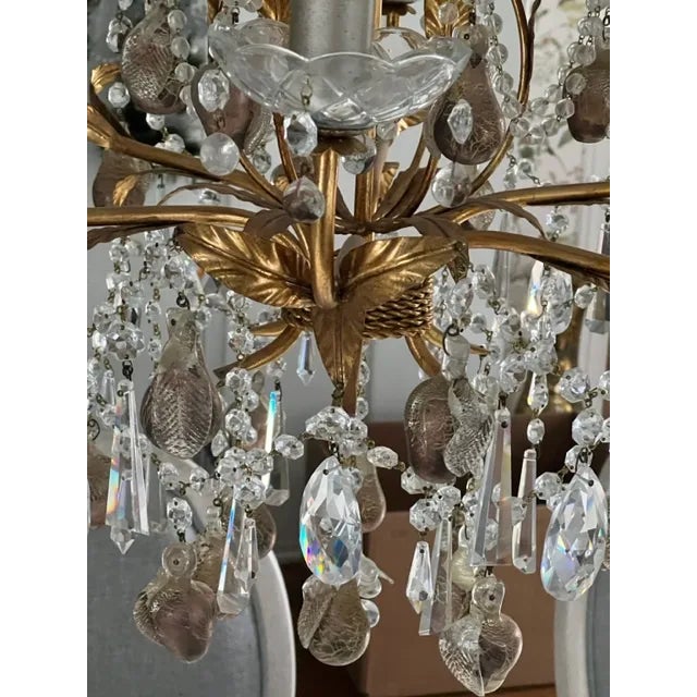 Murano Crystal & Murano Glass Gold Leaf Chandelier For Sale - Image 4 of 13