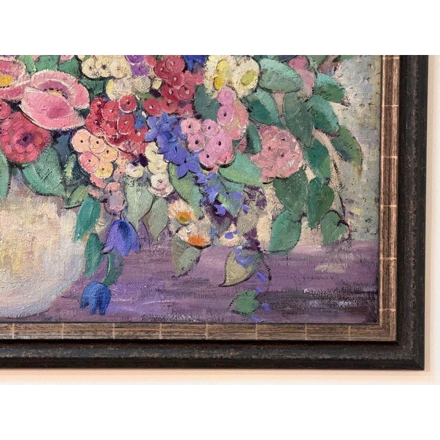American Dorothea Litzinger (American 1889-1925) Large Scale Floral Still Life, Oil on Canvas For Sale - Image 3 of 4