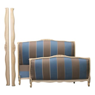 French Silk Upholstered Château Double Bed, 1920s For Sale