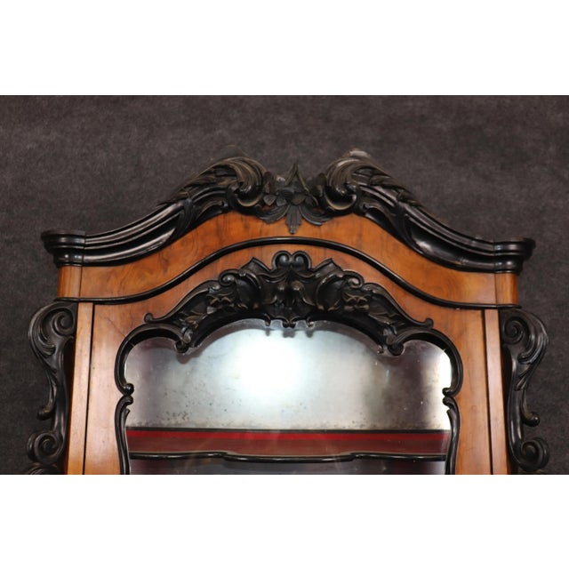Continental European Ebonized Circassian Walnut Rococo Vitrine China Cabinet For Sale - Image 10 of 11