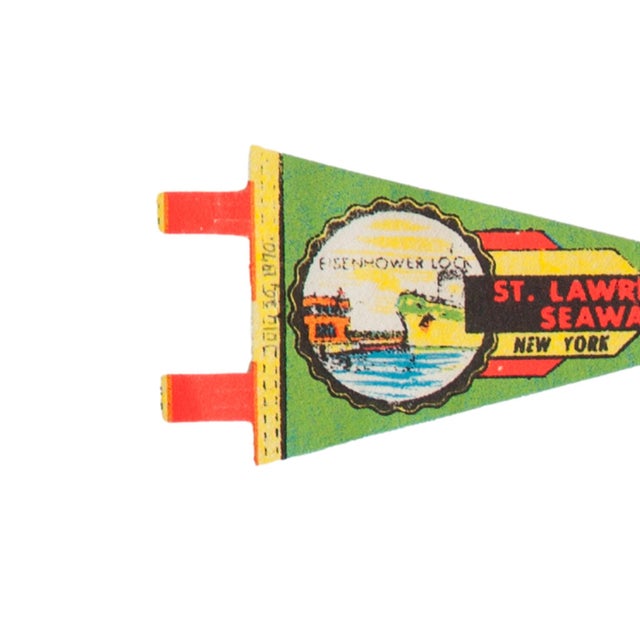 Vintage Saint Lawrence Seaway New York felt flag pennant circa 1970. Colorful and uniquely styled, this mid-century...