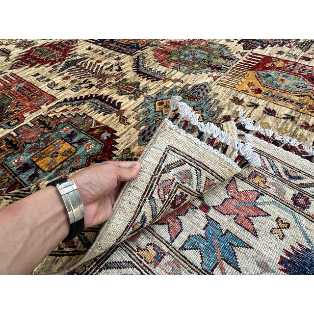 Hand-Knotted Afghan Kazak Wool Area Rug - 9'0" X 11'10 For Sale - Image 11 of 12