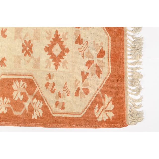 Vintage Hand-Knotted Turkish Oushak Rug in Terracotta, Peach, and Cream For Sale - Image 4 of 10