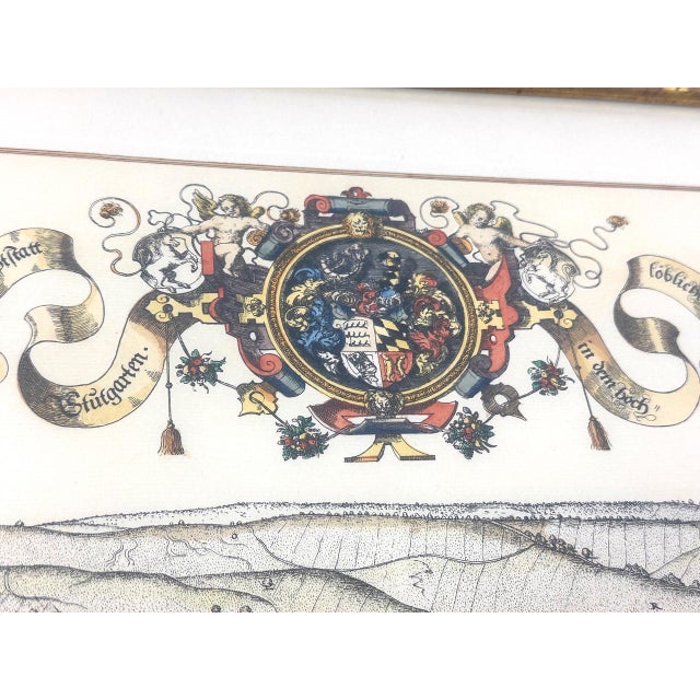 Jonathan Sauter, After Jonathan Sauter, View of Stuttgart in 1592, Colored Copperplate Engraving, 1960s, Framed For Sale - Image 4 of 11