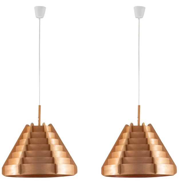 Scandinavian Pendant Lamps in Pine by Hans-Agne Jakobsson for Ellysett, 1960s, Set of 2 For Sale - Image 9 of 9