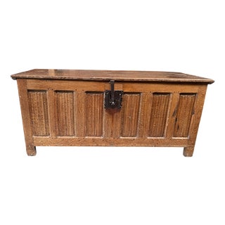 Gothic Linenfold Coffer in Oak with Carved Panel, 1500s For Sale