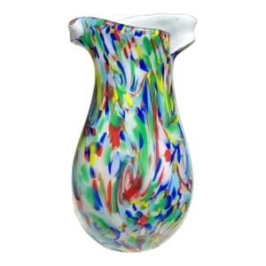 Murano Fratelli Toso Vintage Rainbow Colors Swirl Italian Art Glass Mid-Century Scissor Cut Rim Flower Vase