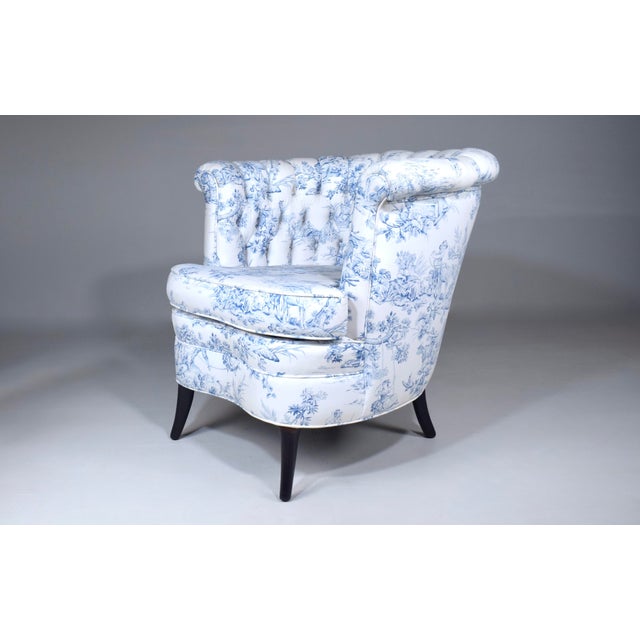Swedish Art Deco Barrel Bergere Chairs, 1920's French Toile For Sale - Image 12 of 15