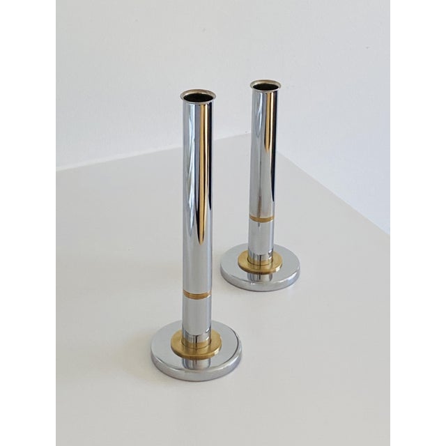 Silver Graduated Chrome and Brass Candleholders by Go Products Denmark, 1970s, Set of 2 For Sale - Image 8 of 8