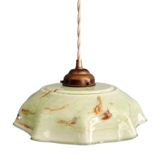 Art Deco Pendant Light in Green Marbled Opaline Glass, 1920s-1930s For Sale