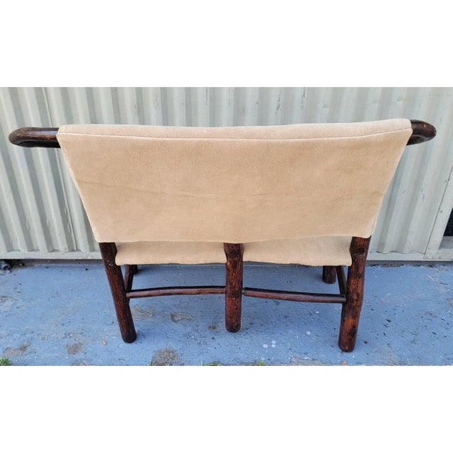 Animal Skin 1940s Old Hickory Child's Settee in Suede Leather Seat For Sale - Image 7 of 7