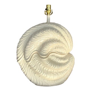 Vintage Coastal Plaster Clamshell Lamp For Sale