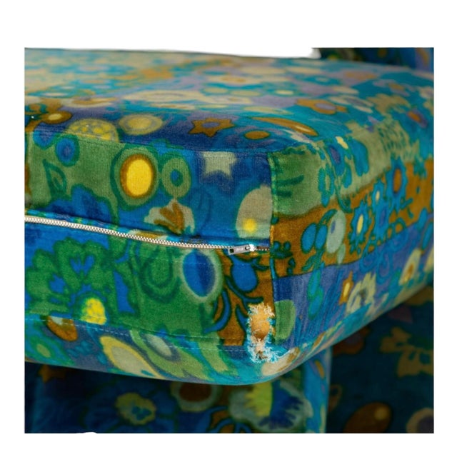 Metal 1970s Sofa Set With Jack Lenor Larsen Cotton Velvet Fabric and Chrome Trim For Sale - Image 7 of 11