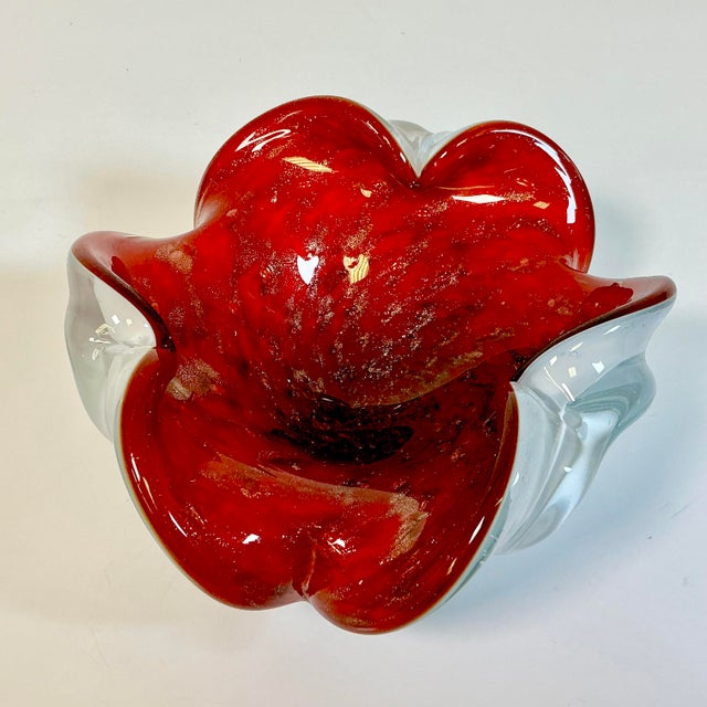 Glass 1950s Italian Hollywood Regency Murano Ruby Encased in White Bowl For Sale - Image 7 of 12