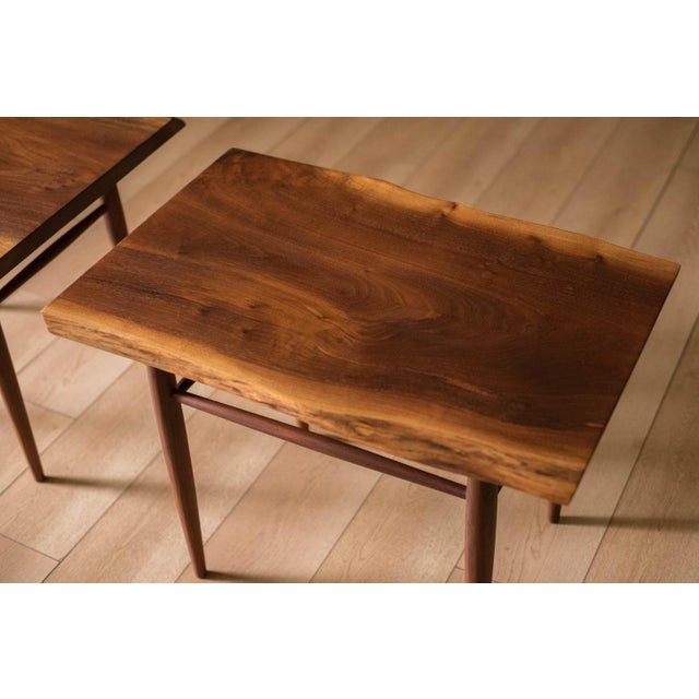 Pair of Studio Live Edge Solid Walnut End Tables by George Nakashima For Sale In Monterey, CA - Image 6 of 11