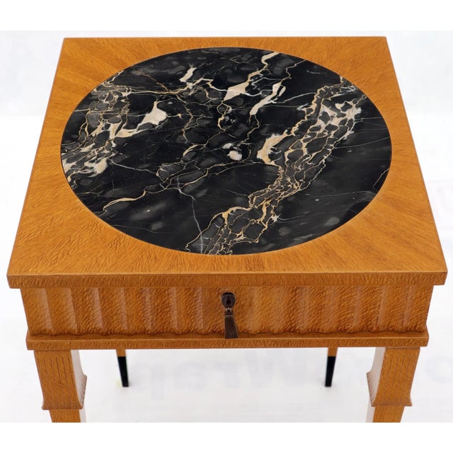 1990s Square Round Black Marble Insert Top One Drawer Accent Table For Sale - Image 12 of 13