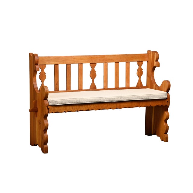 Scandinavian Hall Bench in Oak and Bouclé Cushion in the style of Henning Kjærnulf, 1960s For Sale - Image 16 of 16