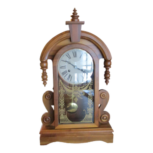 Beautiful Vintage Wood Ansonia Reproduction Tear Drop Clock 8 Day Wind Painted Glass on Door Works