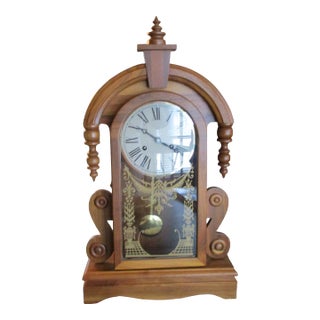 Beautiful Vintage Wood GingerBread Mantle Clock Working 8 Day Wind Painted Glass Door Mint For Sale