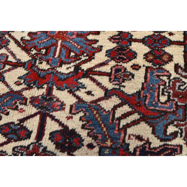 Heriz Rug 7' X 8'11'' Ivory Wool Tribal Semi-Antique Hand-Knotted Carpet For Sale - Image 4 of 14