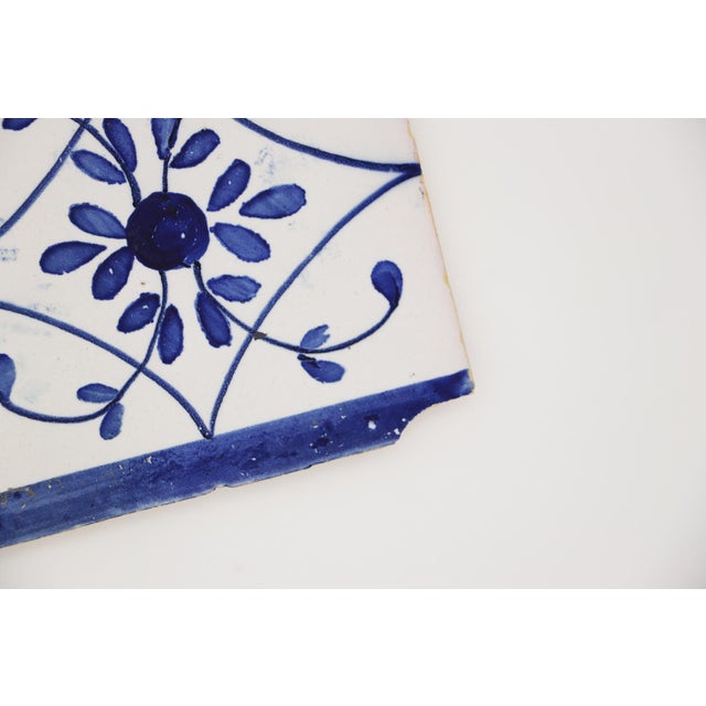 18th Century Set of Six Portuguese Tiles Blue Floral Pattern For Sale - Image 9 of 12