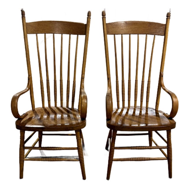 1930s American Primitive Spindle Back Arm Chairs(Pair) For Sale