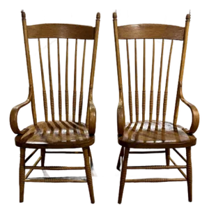 1930s American Primitive Spindle Back Arm Chairs(Pair)