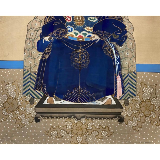 Chinese Antique Chinese Imperial Emperor Ancestral Painting on Silk For Sale - Image 3 of 8
