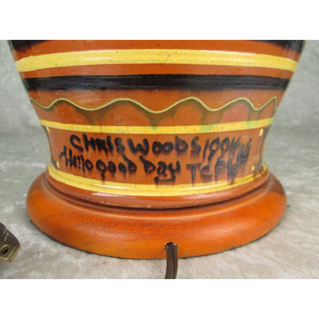 Brown 1994 David T. Smith Turtle Creek Pottery Moravian Redware Lamp by Chris Woods For Sale - Image 8 of 18